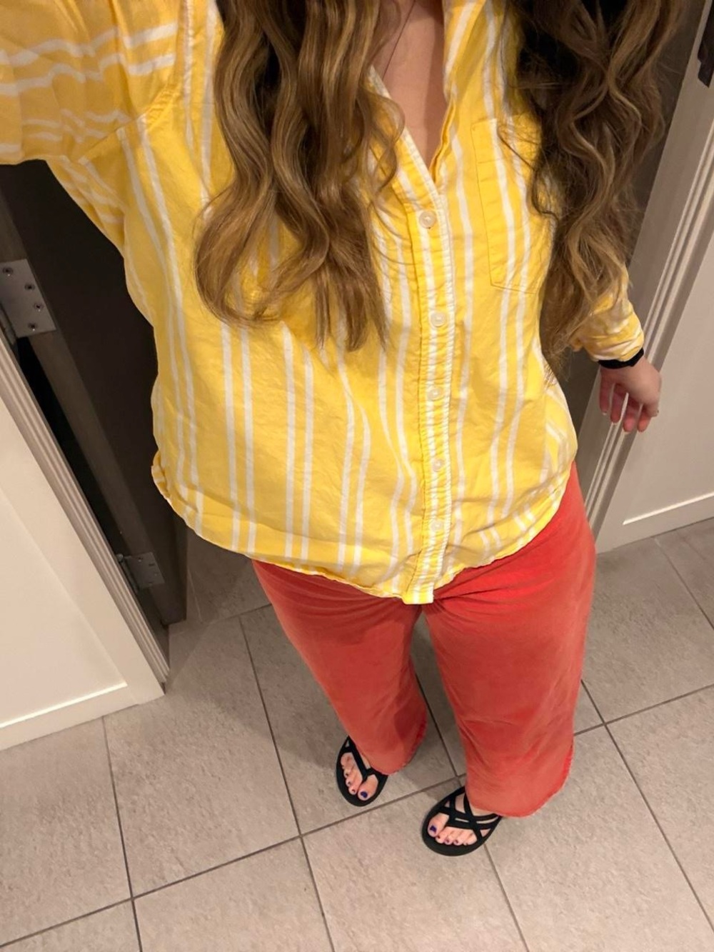 Old Navy Yellow and White Striped Button-Down Shirt